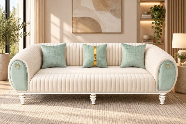 Channel sofa with ring details